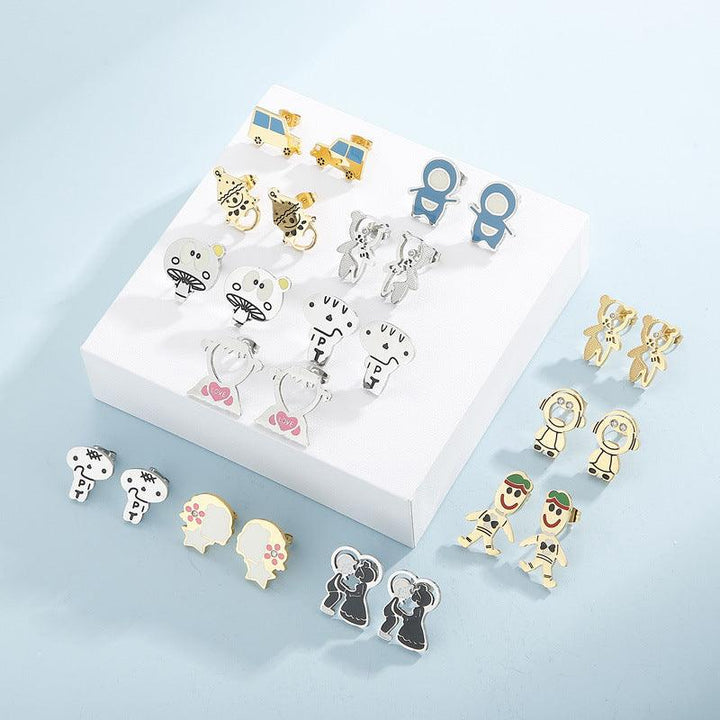 Kalen Stainless Steel Cute Cartoon Enamel Stud Earrings for Women - kalen