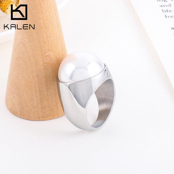 KALEN Wholesale Stainless Steel Pearl Rings For Women - kalen