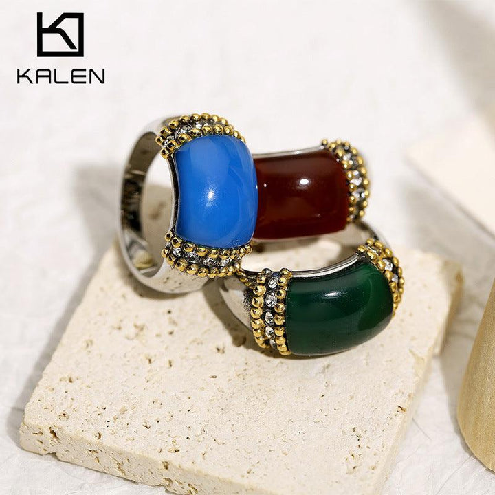 Kalen Wholesale Stainless Steel Natural Stone Zircon Rings For Women - kalen