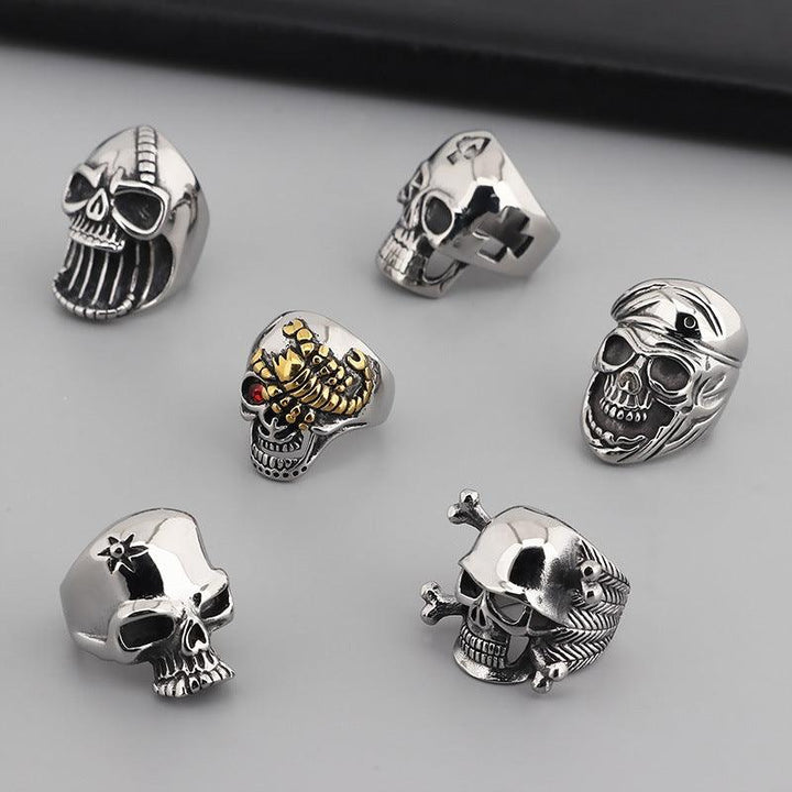 Kalen Punk Casting Gothic Exaggerated Skull Stainless Steel Ring for Men - kalen