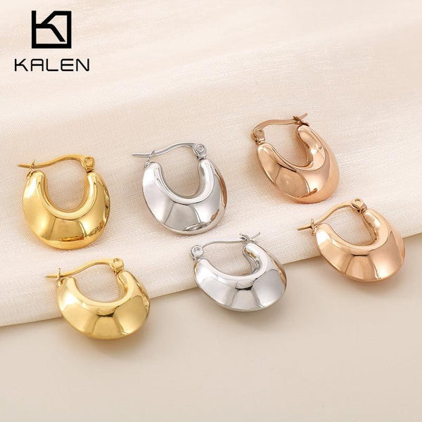 Kalen Stainless Steel Hollow Chunky U-Shape Hoop Earrings For Women - kalen