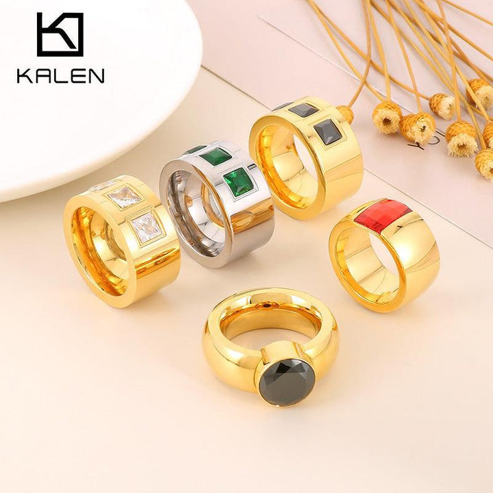 KALEN Wholesale Stainless Steel Natural Stone Zircon Rings For Women - kalen