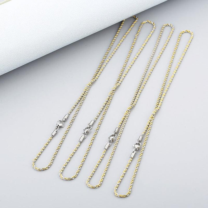 2mm Rope Twist Chain Necklace Stainless Steel AND Gold Plated - kalen