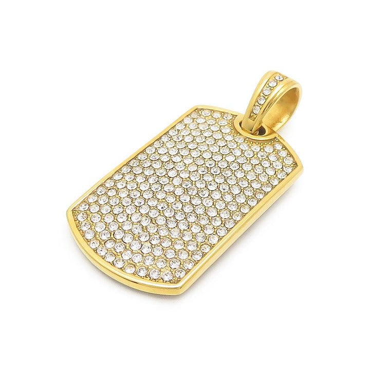 Kalen Hip Hop Zircon Gold Plated Stainless Steel Tag Pendant Necklace for Men Women - kalen