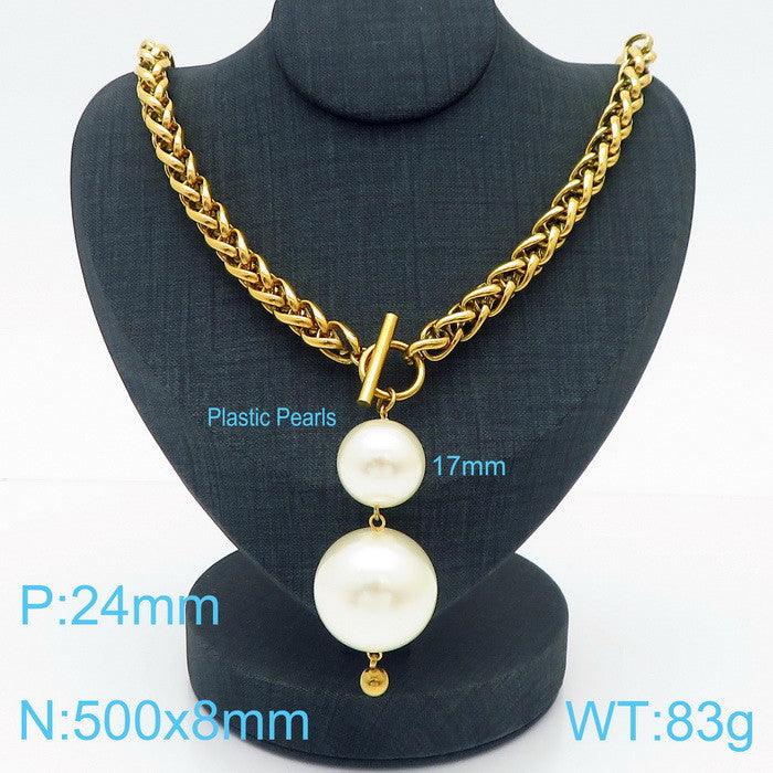 Kalen 8mm Rope Chain Pearl Pendant Bracelet Necklace Jewelry Set For Women - kalen