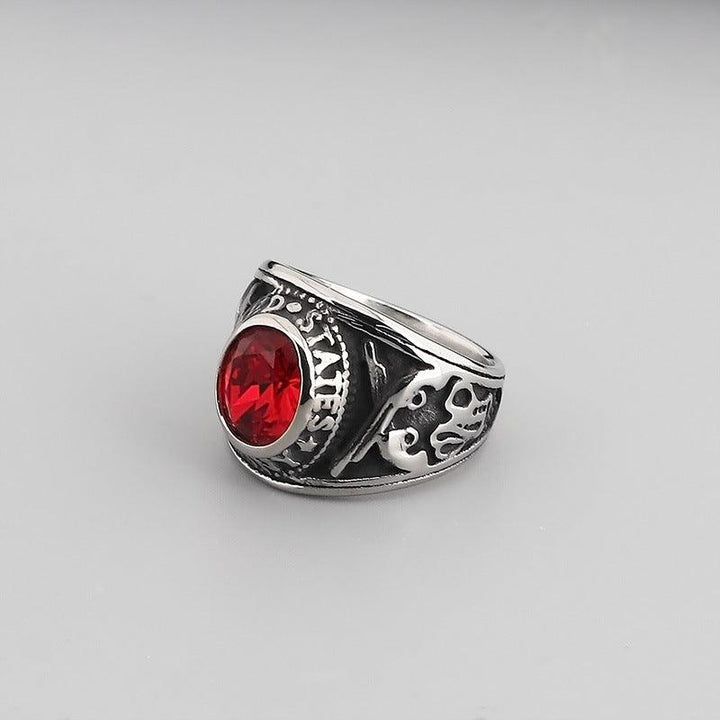 Kalen Wholesale Punk Military Navy Eagle Red Sapphire Stainless Steel Ring for Men - kalen