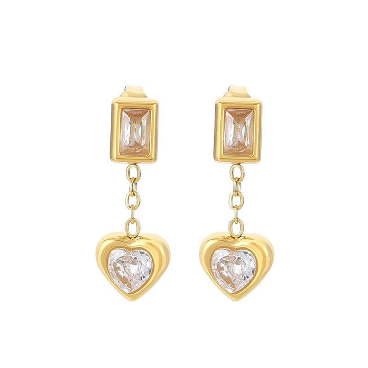 Kalen Wholesale Stainless Steel Heart Zircon Drop Earrings for Women - kalen