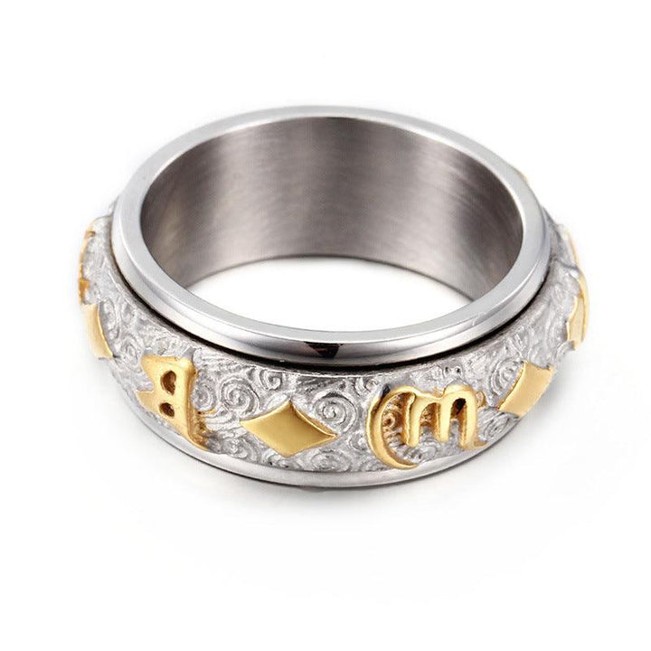 Kalen Religion Buddhism Text Stainless Steel Spinner Ring for Men - kalen