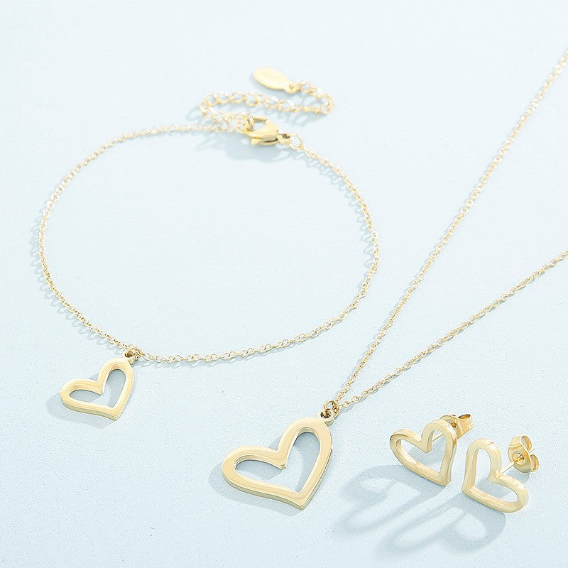 Hollow Heart Necklace stud earrings jewelry set - view 1