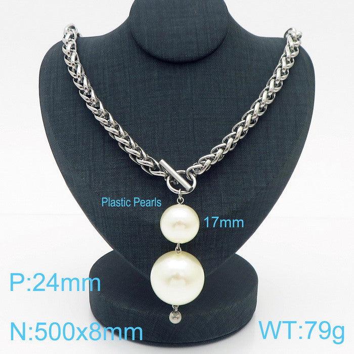 Kalen 8mm Rope Chain Pearl Pendant Bracelet Necklace Jewelry Set For Women - kalen