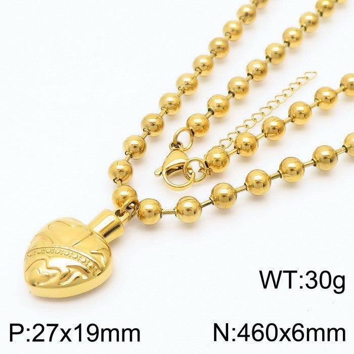 Kalen 6mm Bead Chain Heart Pendant Bracelet Necklace Jewelry Set For Women - kalen