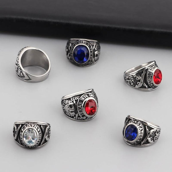 Kalen Wholesale Punk Military Navy Eagle Red Sapphire Stainless Steel Ring for Men - kalen