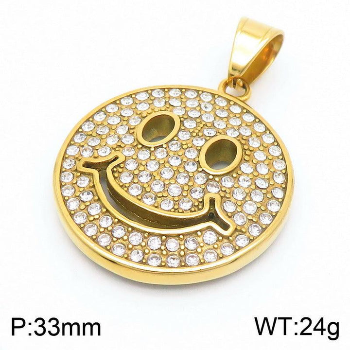 Kalen Hip Hop Zircon Smile Gold Plated Stainless Steel Coin Pendant Necklace for Men Women - kalen