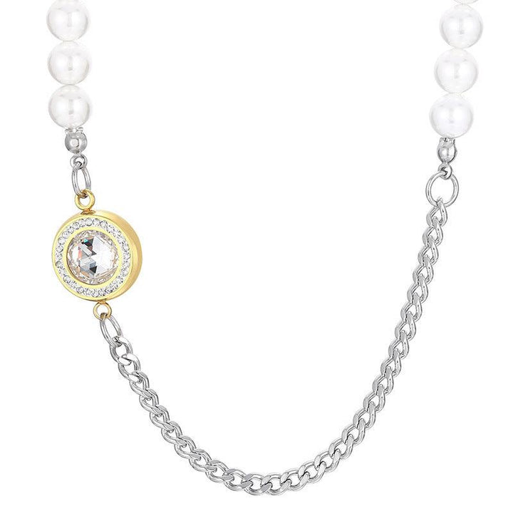 Stainless Steel Pearl Cuban Chain Round Pendant Necklace - kalen