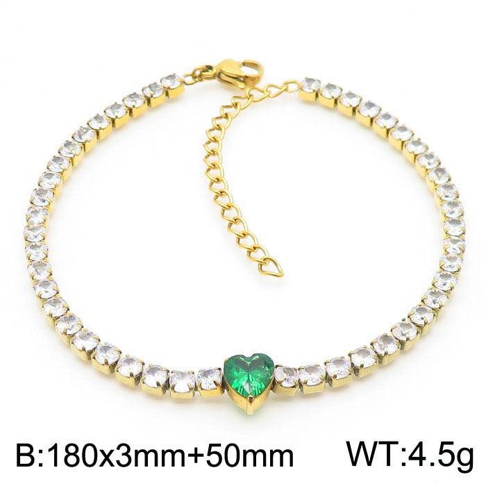 Kalen 3mm Stainless Steel Zircon Tennis Chain Heart Charm Wholesale Bracelet for Women - kalen