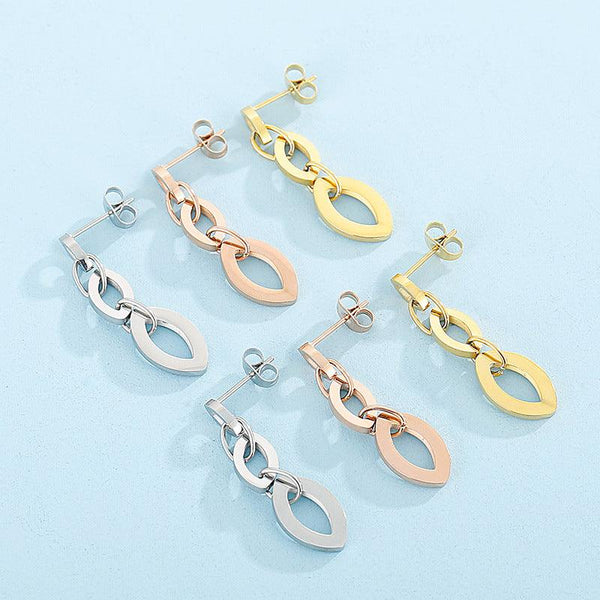 Kalen Stainless Steel Geometry Oval Chain Drop Earrings for Women - kalen