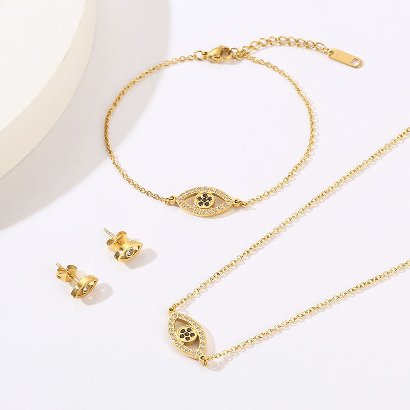 Wholesale Stainless Steel Evil Eye Jewelry Set Necklace Bracelet stud Earrings - view 1