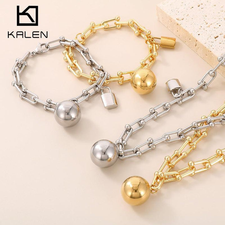 Kalen U-Shaped Chain Ball Lock Charm Bracelet Pendant Necklace for Women - kalen