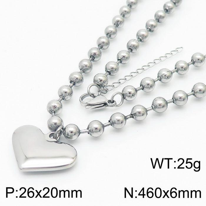 Kalen 6mm Bead Chain Heart Pendant Bracelet Necklace Jewelry Set For Women - kalen