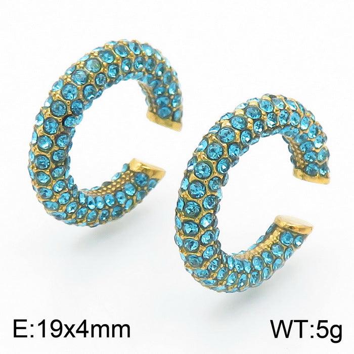 Stainless Steel Hollow C-Shape Zircon Ear Cuff Earrings for Women - kalen