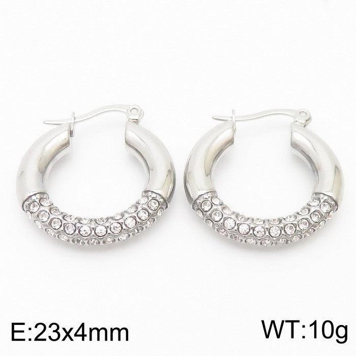 Kalen Wholesale Stainless Steel Hollow C-Shape Zircon Hoop Earrings for Women - kalen