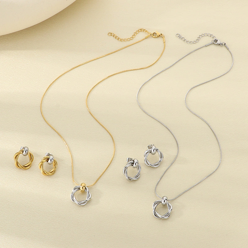 Stainless Steel Knot Necklace and Earring Jewelry Set - view 1