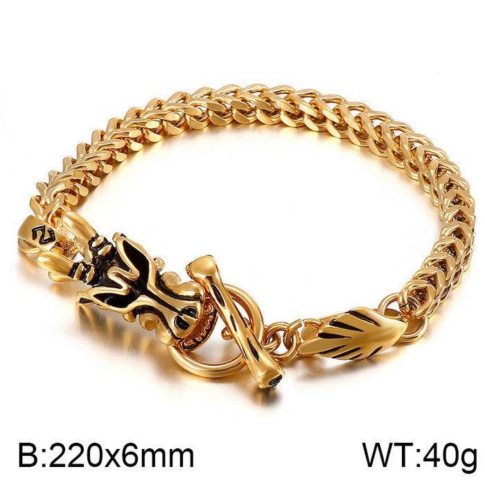 Kalen 8mm Franco Foxtail Chain Dragon Charm Bracele With OT Clap For Men - kalen