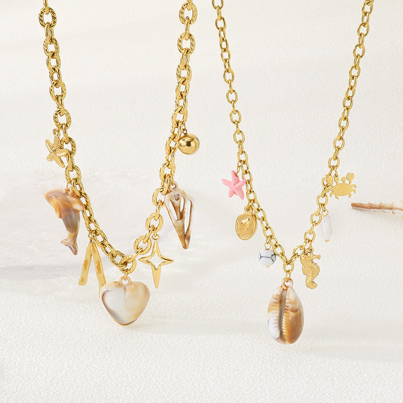 Ocean-Themed Shell & Crab Charms Necklace - view 1