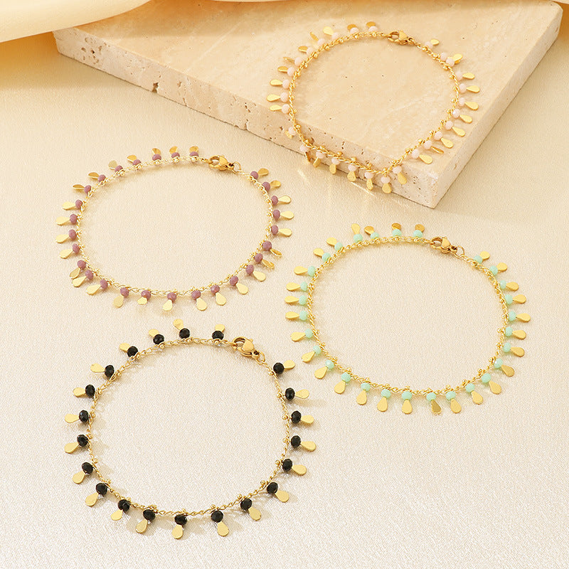 Stainless Steel Gold Round Disc Chain Bracelet - view 1
