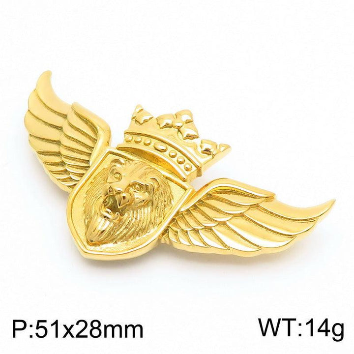 Kalen Hip Hop Angel Wings Lion Gold Plated Stainless Steel Pendant Necklace for Men Women - kalen