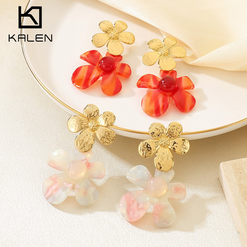 Bold Five-Petal Flower Tassel Earrings - view 1