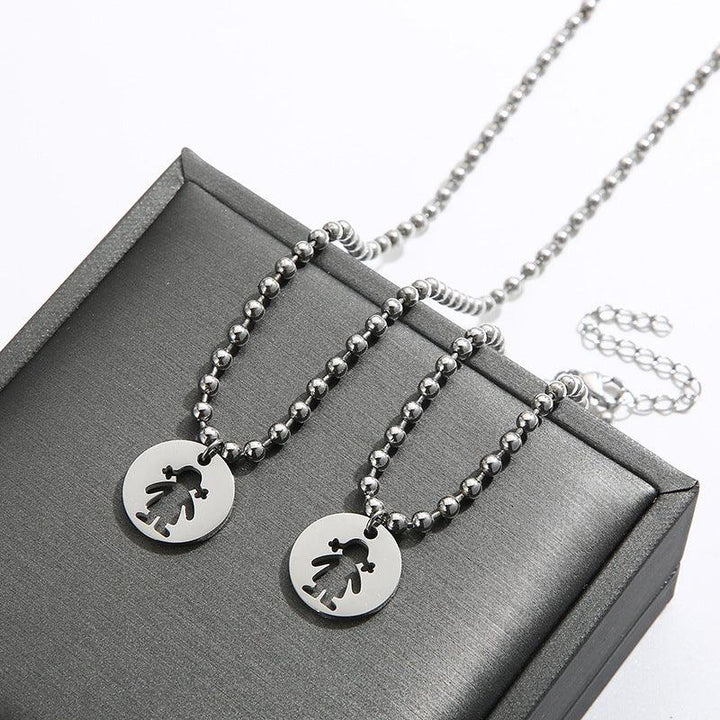 Kalen Wholesale Stainless Steel Cute Boy Girl Pendant Bracelet Necklace Jewelry Set for Women - kalen