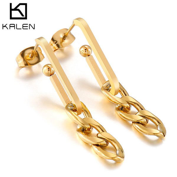 Wholesale Stainless Steel Geometric Chain Drop Earrings – Kalen