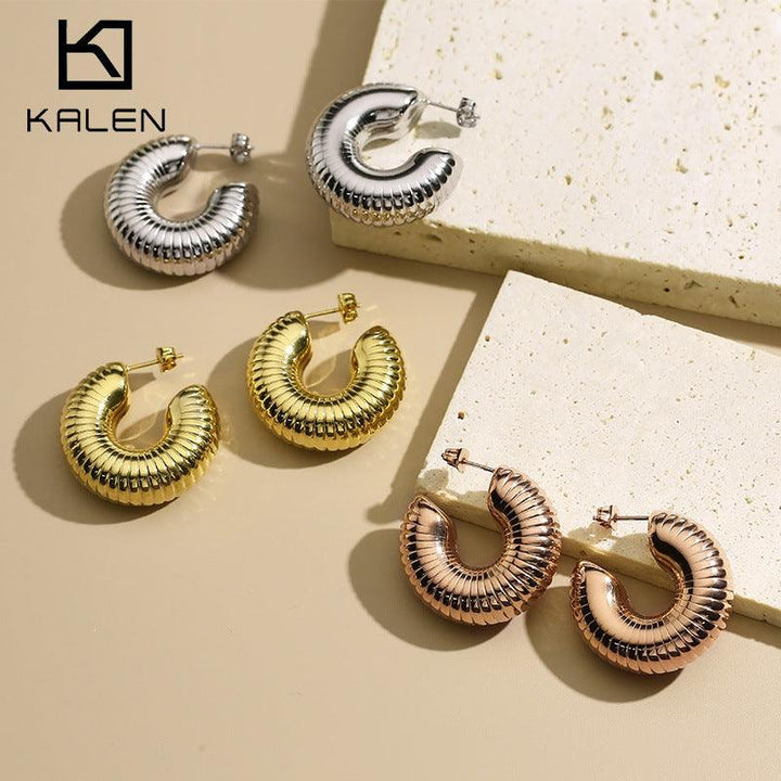 Kalen Wholesale Stainless Steel Hollow C-Shape Stud Earrings for Women - kalen