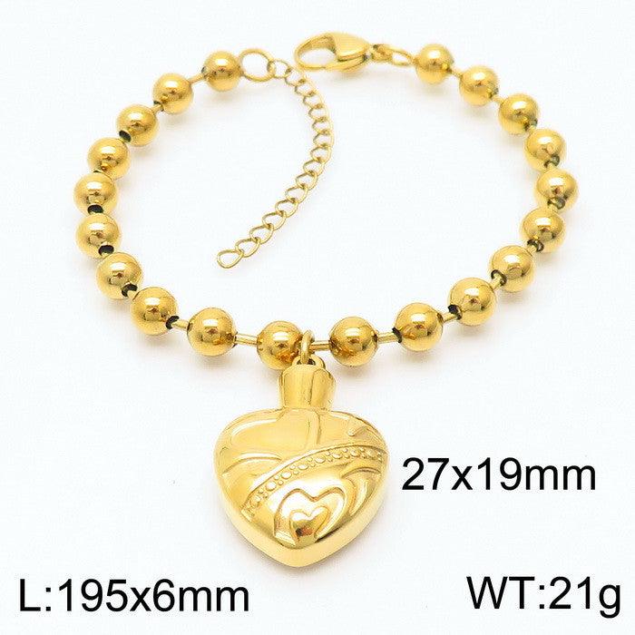 Kalen 6mm Bead Chain Heart Pendant Bracelet Necklace Jewelry Set For Women - kalen