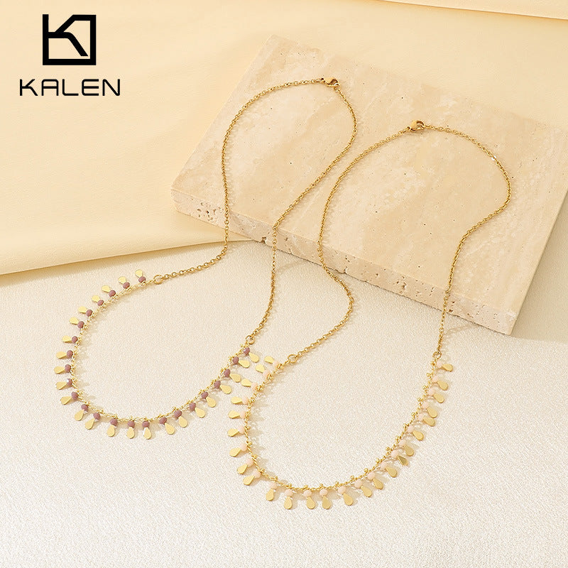 Gold Tassel Oval Chain Pendant Necklace - view 1