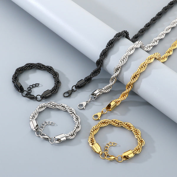 10mm Gold Rope Chain Necklace & Bracelet Set