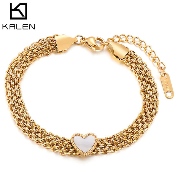 Wholesale Multi-Strand Rope Chain Heart Bracelet Stainless Steel Women