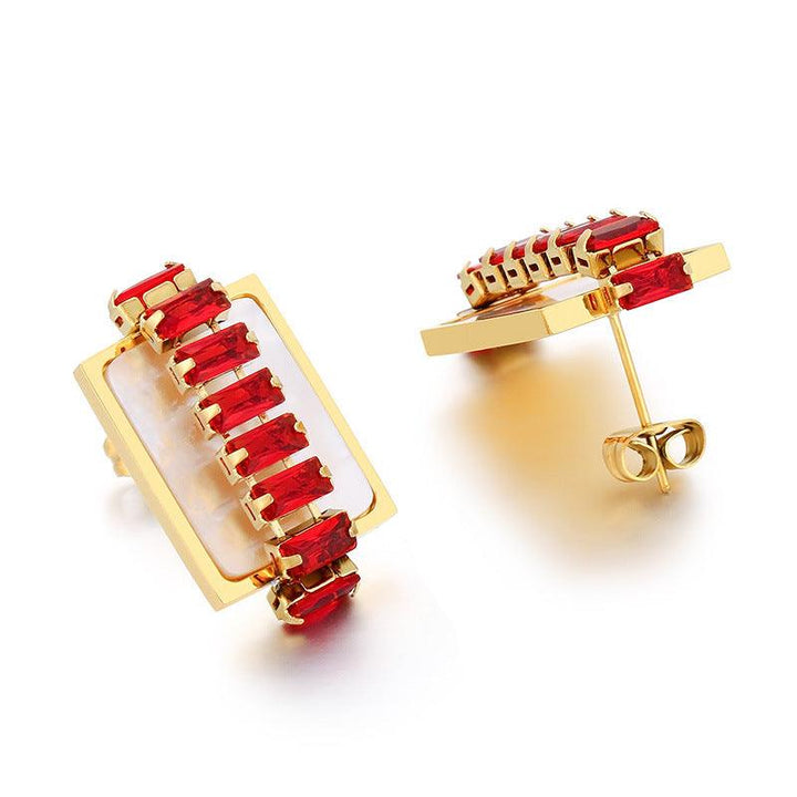 Kalen Stainless Steel Rectangle Colorful Zircon Tennis Chain Stud Earrings for Women - kalen