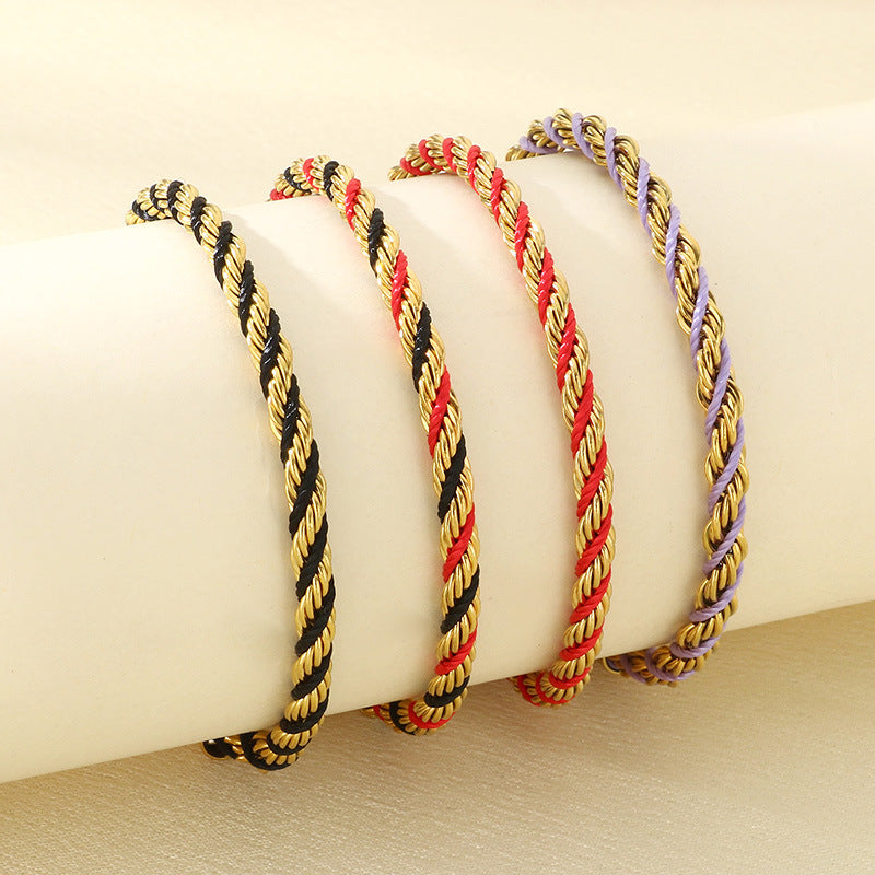 Colorful Twist Stainless Steel Bracelet with 18K Gold Plating - view 1