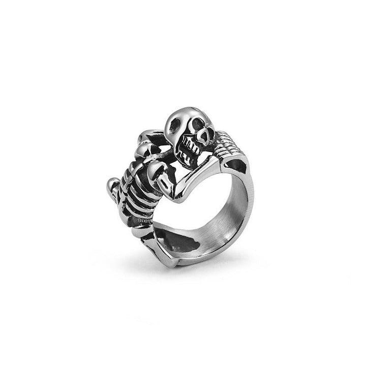 Kalen Punk Casting Gothic Exaggerated Skull Stainless Steel Ring for Men - kalen