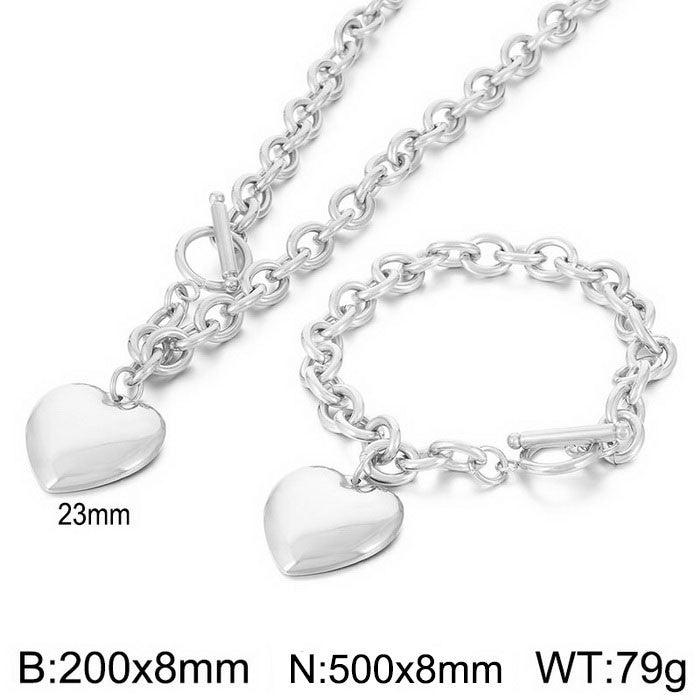 Kalen Stainless Steel 18K Gold Plated Loop Chain Heart Charm Wholesale Bracelets Necklace Jewelry Set for Women - kalen