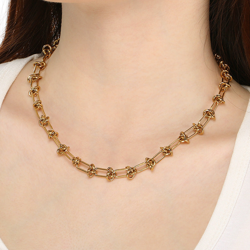 Knot 18K lock Chain Necklace in Gold & Steel - view 1
