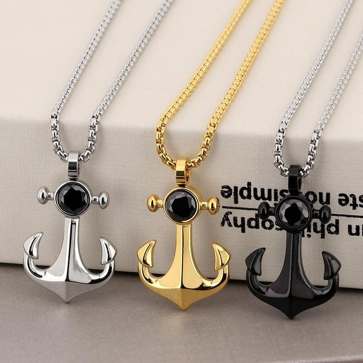 Kalen Viking Anchor Gold Plated Stainless Steel Coin Pendant Necklace for Men Women - kalen