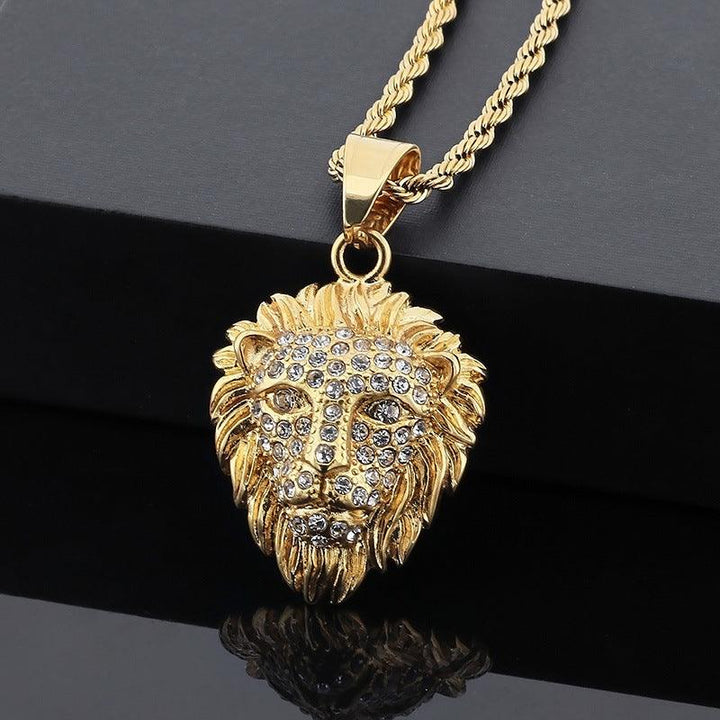 Kalen Hip Hop Lion Gold Plated Stainless Steel Pendant Necklace for Men Women - kalen