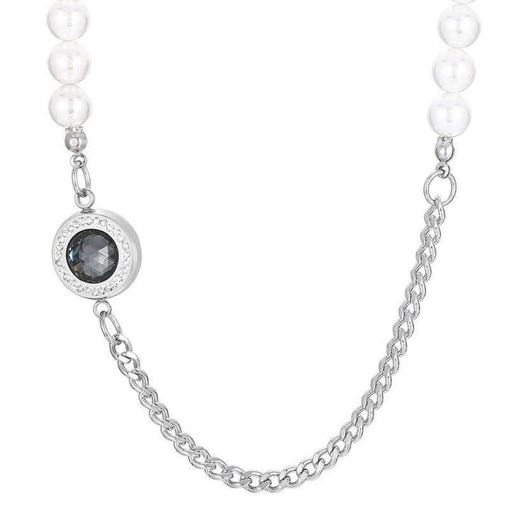 Stainless Steel Pearl Cuban Chain Round Pendant Necklace - kalen