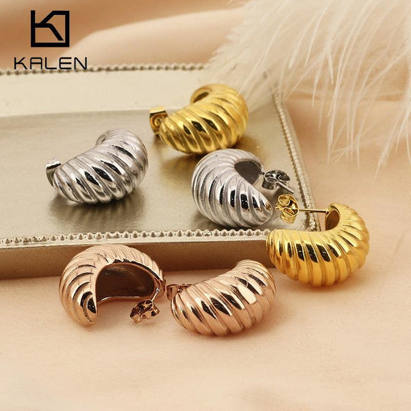 Kalen Stainless Steel Hollow C-Shaped Stud Earrings for Women - kalen