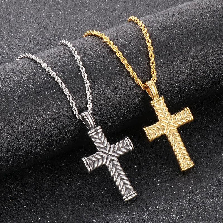 Kalen Hip Hop Viking Zircon Cross Gold Plated Stainless Steel Pendant Necklace for Men Women - kalen