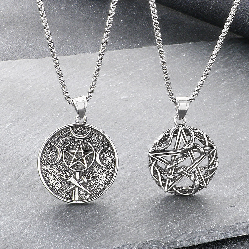 Wholesale Gothic Pentagram Triple Moon Stainless Steel Pendant - view 1