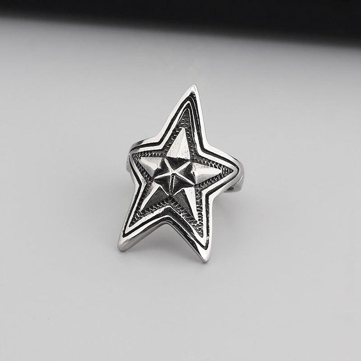 Hip Hop Wholesale Stainless Steel Rings Pentagram Anchor Indian Spades Heart Ring for Men - kalen